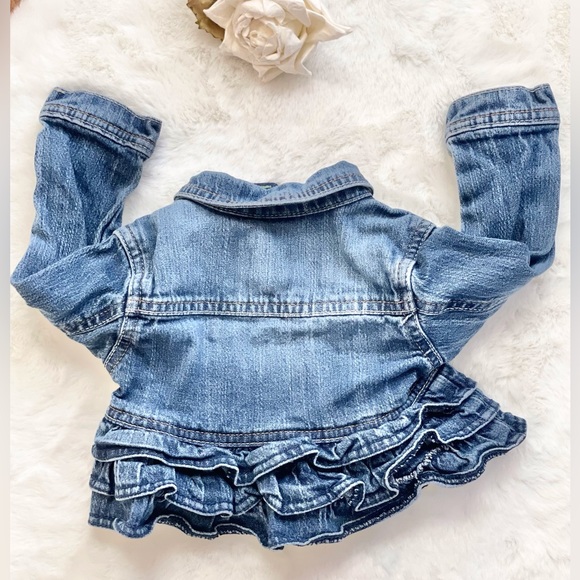 GENUINE KIDS BY OSH KOSH BGOSH DENIM JACKET WITH RUFFLES & Front pockets. Snaps - Picture 3 of 3